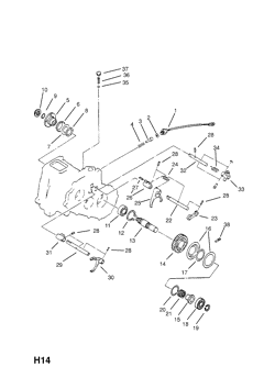 opel 21 FOURCHETTE DE COMMANDE DE TRANSFERT ET ARBRE