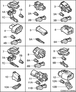 saab C2563 Контактные разъемы и т.д. - 2-полюсный