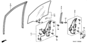honda B__5300 FRONT DOOR GLASS/ DOOR REG ULATOR