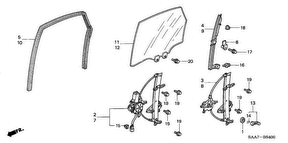 honda B__5400 REAR DOOR GLASS/ DOOR REGU LATOR