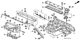 honda E__0300 ВПУСКНОЙ КОЛЛЕКТОР/ВЫПУСКНОЙ ГАЗОПРОВОД (2.2L)