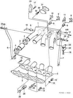 saab F0100 Впускная труба, составная