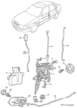 saab F8119 Замок двери - Передняя дверь