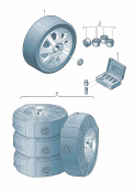 vw 73020 Оригинальные аксессуары. Алюминиевый колёсный диск с летней шиной. Алюминиевый колёсный диск с зимней шиной. *функция 